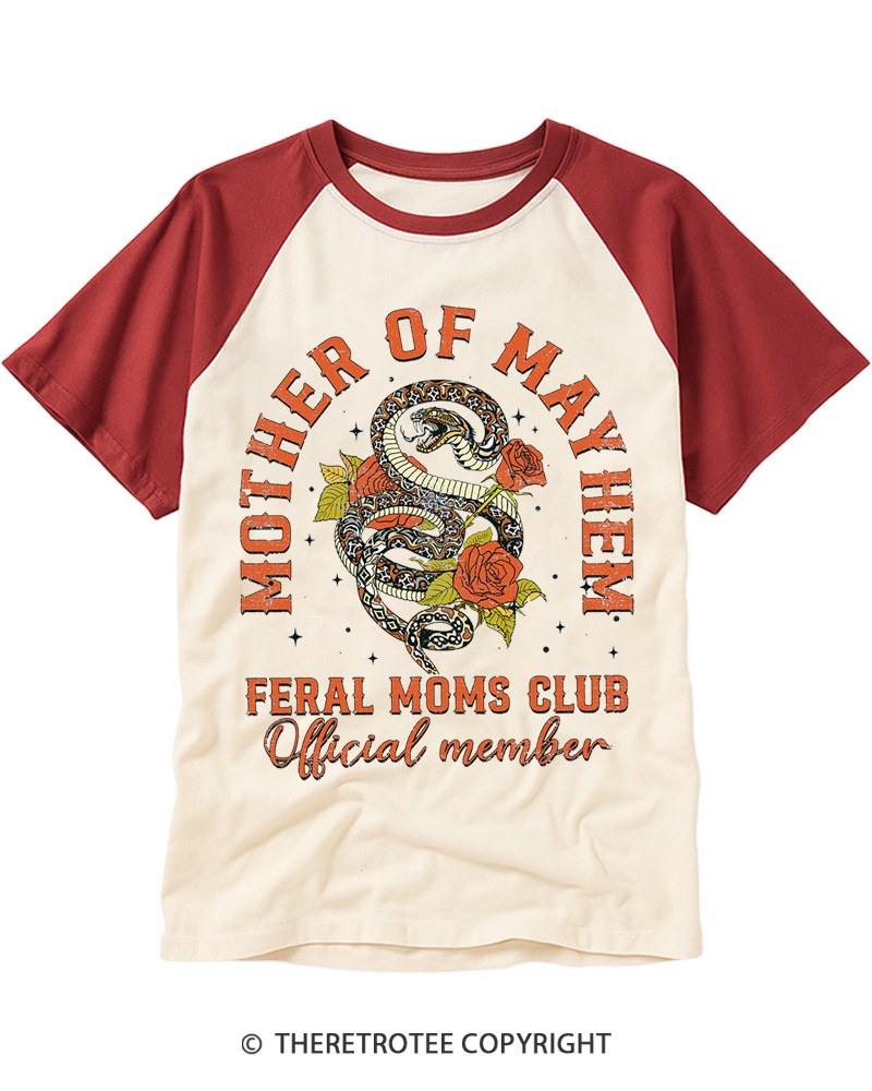 TheRetroTee Mother Of Mayhem 1980s Raglan Baseball T-Shirt