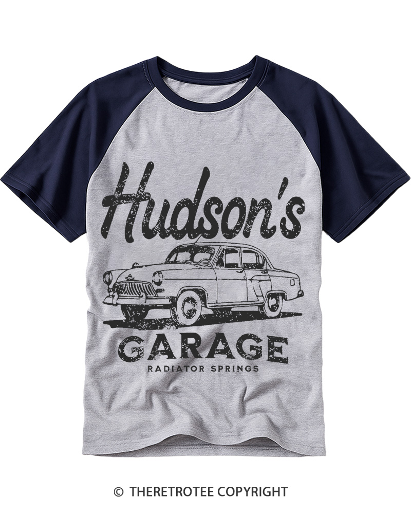 TheRetroTee Retro Doc Hudson's Garage 1970s Raglan Baseball T-Shirt