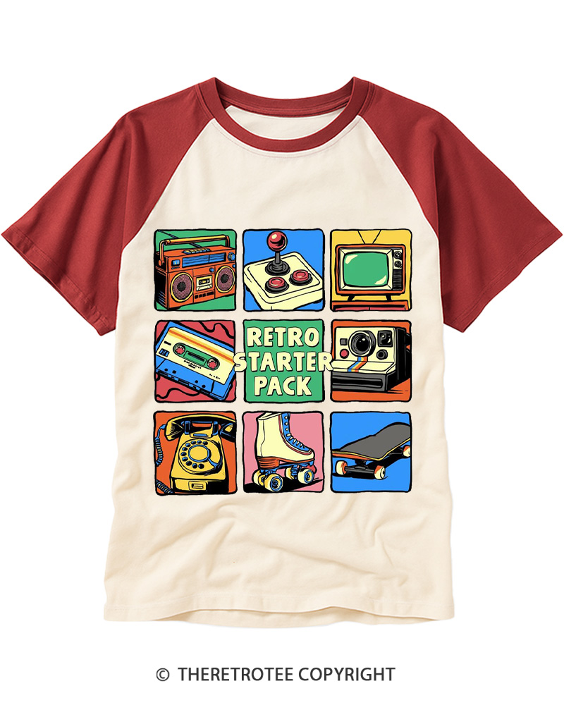 TheRetroTee Retro Starter Pack 1990s Raglan Baseball T-Shirt