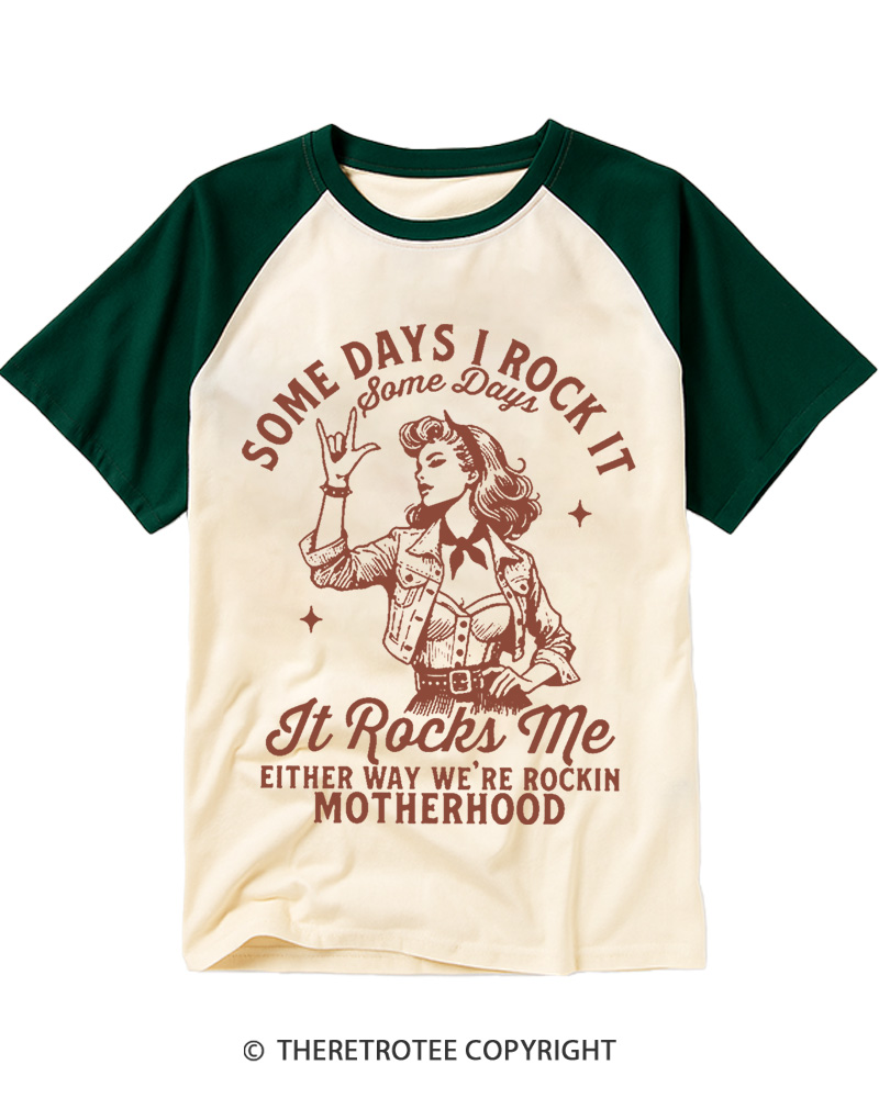 TheRetroTee Some Days I Rock It Mom 1950s Raglan Baseball T-Shirt