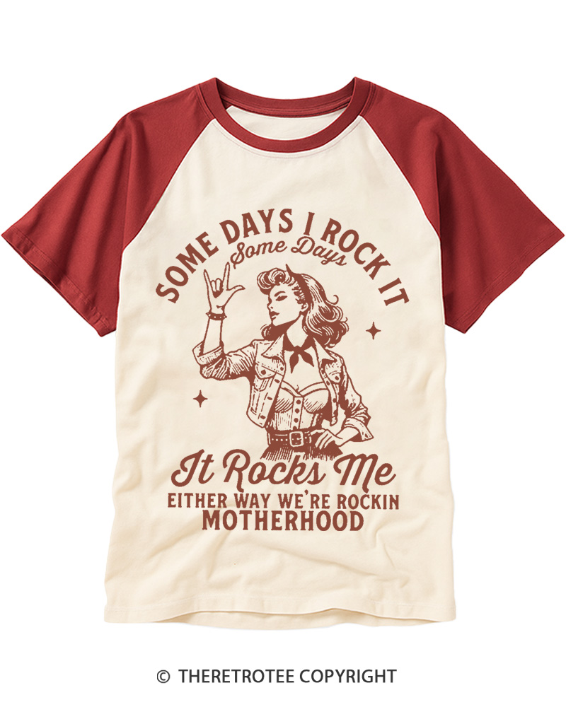 TheRetroTee Some Days I Rock It Mom 1950s Raglan Baseball T-Shirt