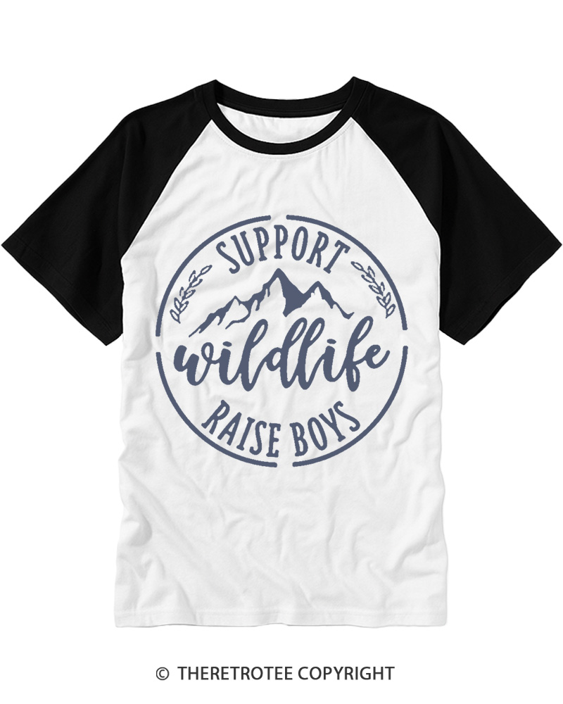 TheRetroTee Support Wildlife Raise Boys 1980s Raglan Baseball T-Shirt