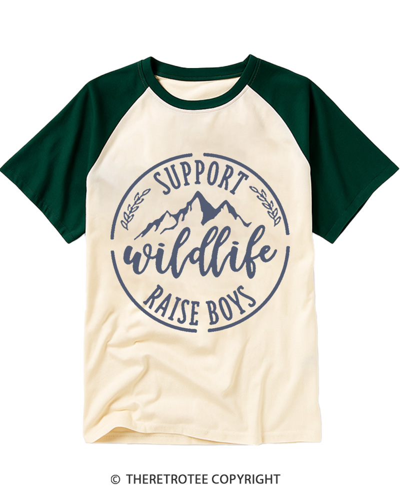 TheRetroTee Support Wildlife Raise Boys 1980s Raglan Baseball T-Shirt