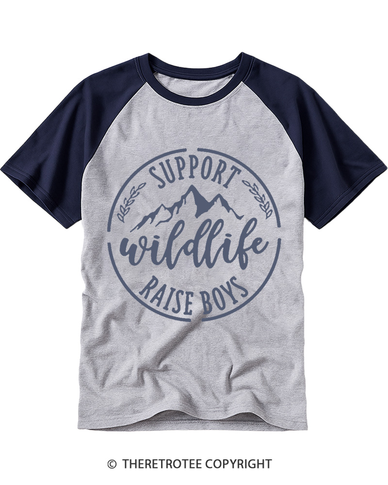 TheRetroTee Support Wildlife Raise Boys 1980s Raglan Baseball T-Shirt