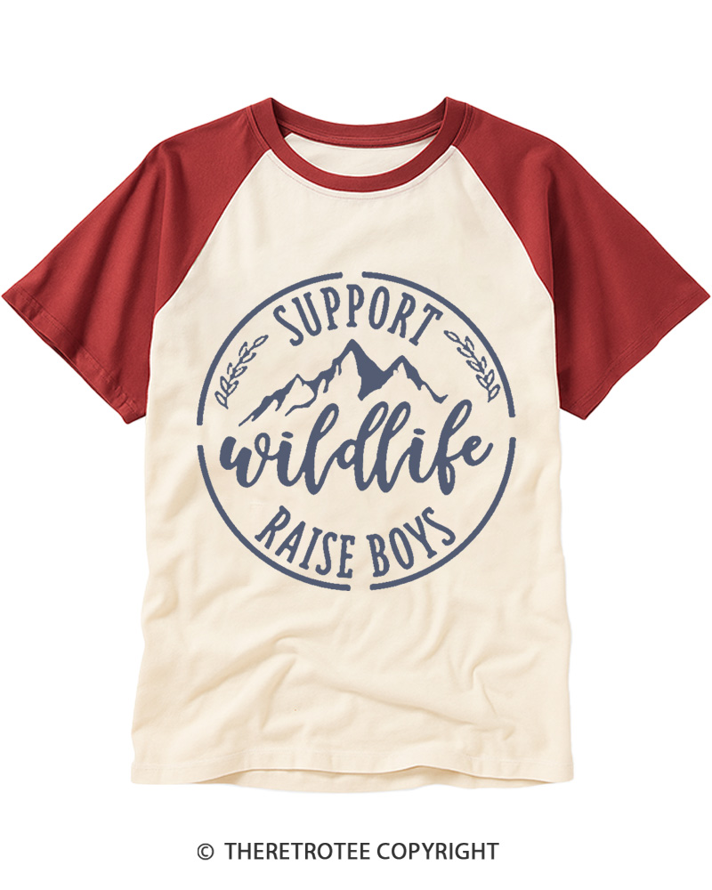 TheRetroTee Support Wildlife Raise Boys 1980s Raglan Baseball T-Shirt