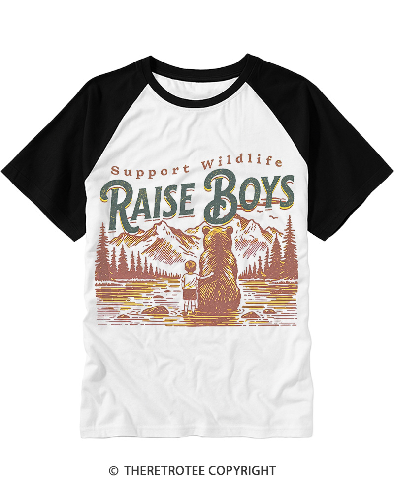 TheRetroTee Support Wildlife Raise Boys 1980s Raglan Baseball T-Shirt