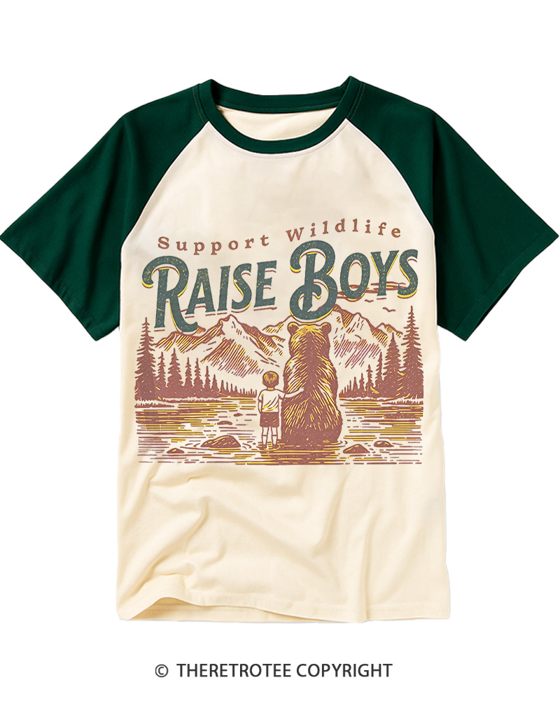 TheRetroTee Support Wildlife Raise Boys 1980s Raglan Baseball T-Shirt