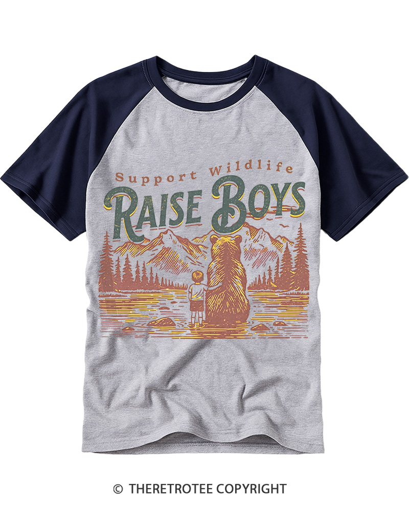 TheRetroTee Support Wildlife Raise Boys 1980s Raglan Baseball T-Shirt