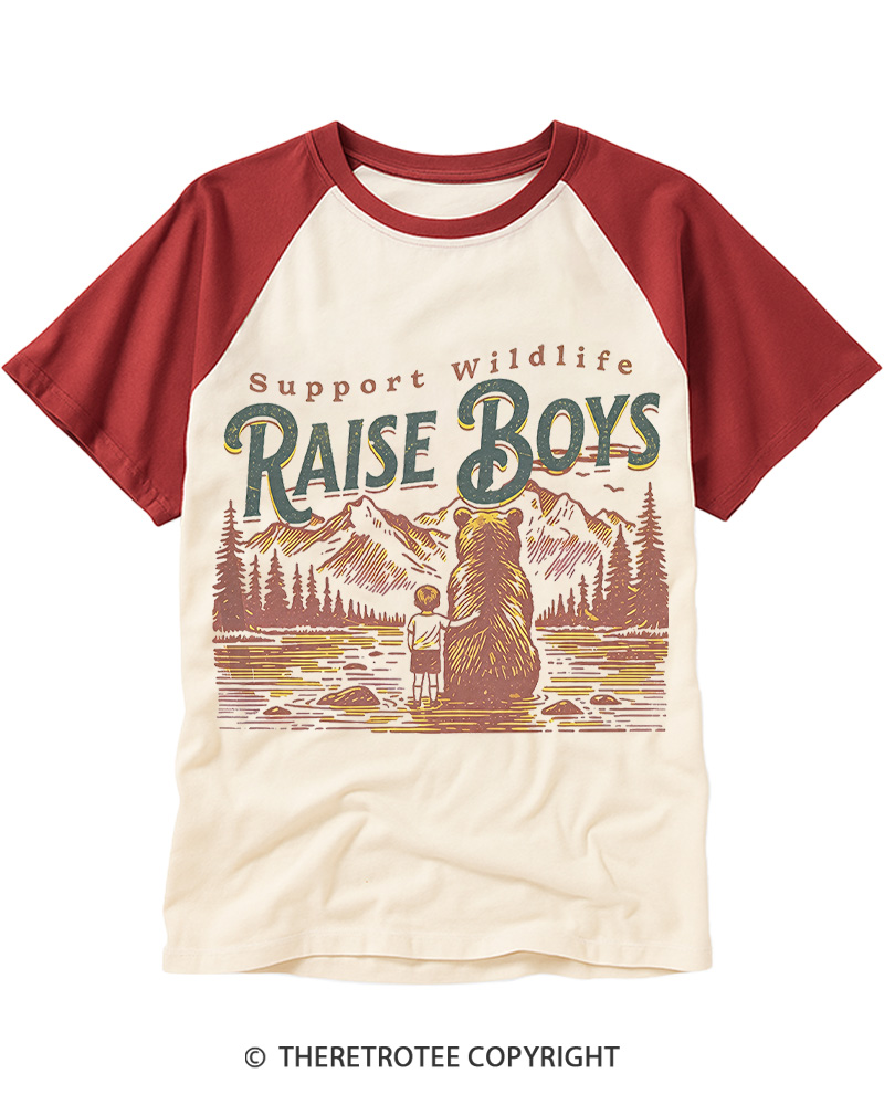 TheRetroTee Support Wildlife Raise Boys 1980s Raglan Baseball T-Shirt