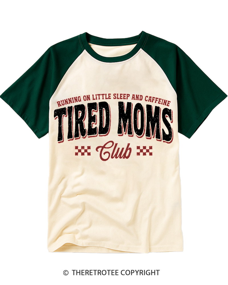 TheRetroTee Tired Moms Club 1980s Raglan Baseball T-Shirt