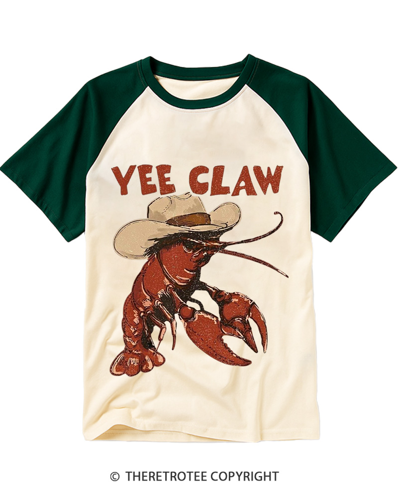 TheRetroTee Trendy Yee Claw 1980s Raglan Baseball T-Shirt
