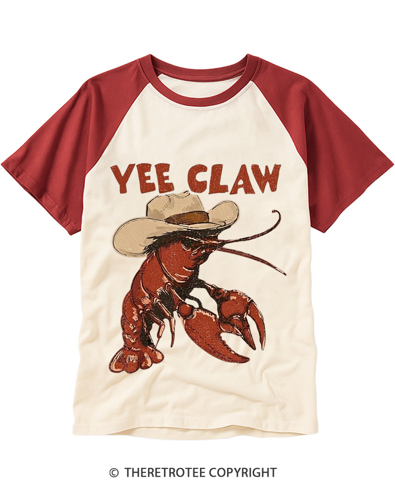 TheRetroTee Trendy Yee Claw 1980s Raglan Baseball T-Shirt