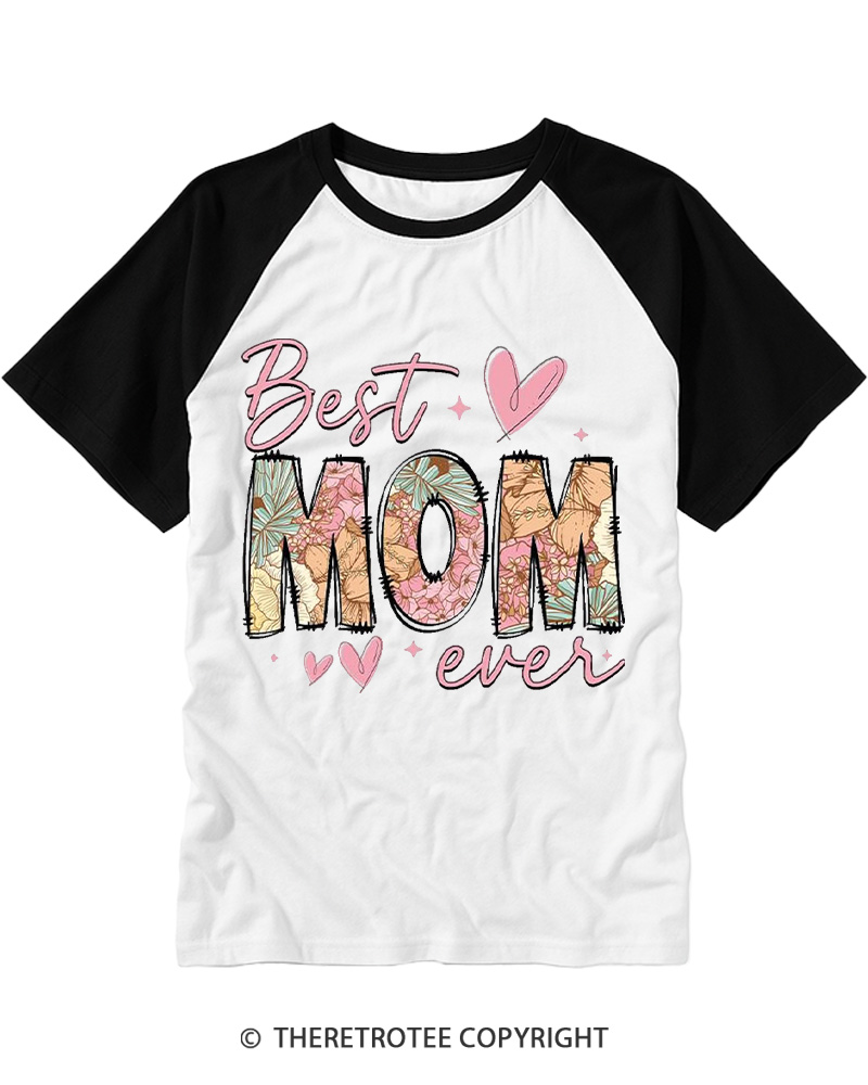 TheRetroTee Best Mom Ever 1980s Raglan Baseball T-Shirt