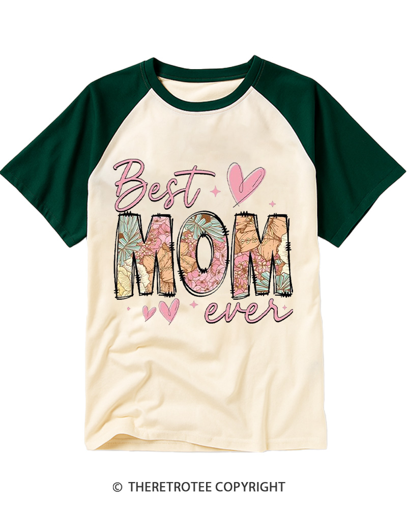 TheRetroTee Best Mom Ever 1980s Raglan Baseball T-Shirt