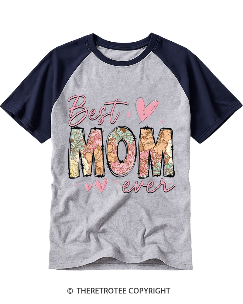 TheRetroTee Best Mom Ever 1980s Raglan Baseball T-Shirt