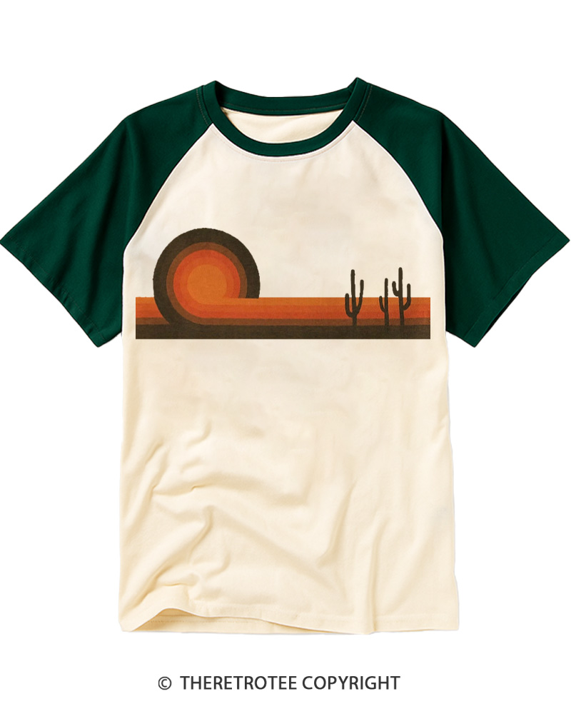 TheRetroTee Desert Horizons 1970s Raglan Baseball T-Shirt