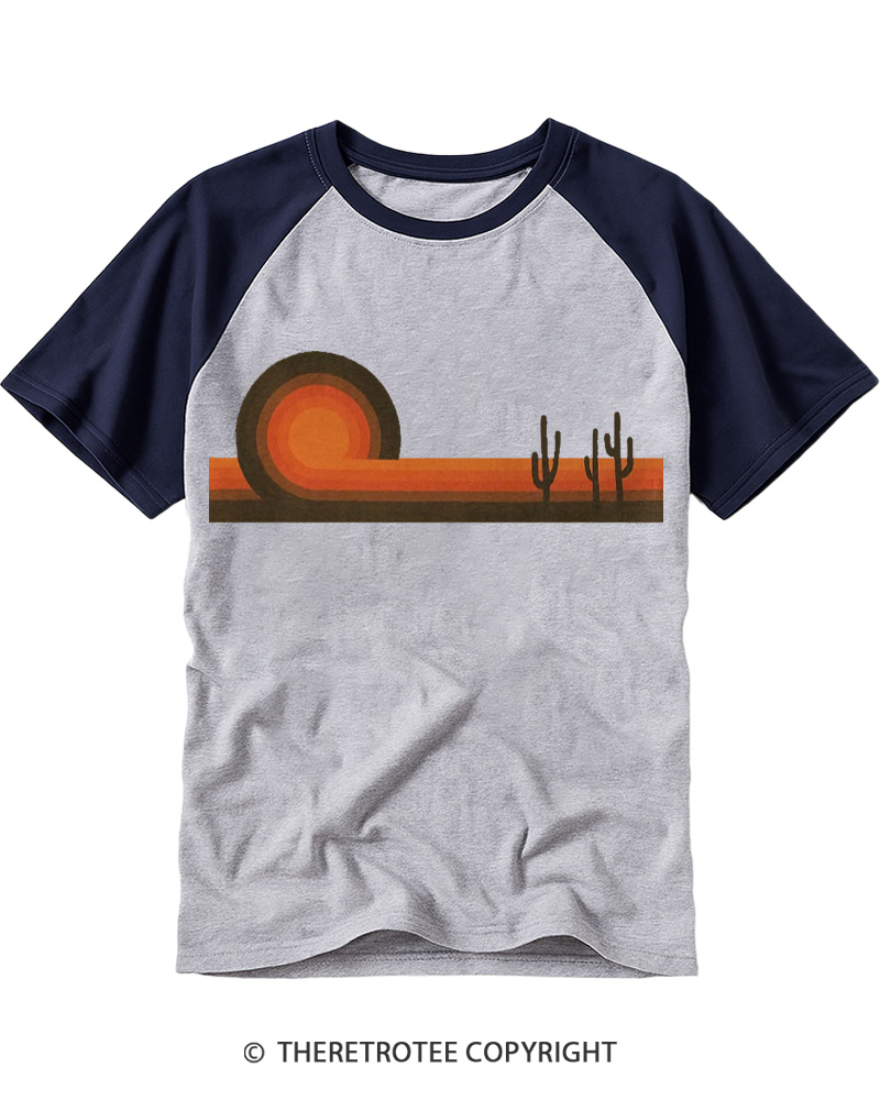 TheRetroTee Desert Horizons 1970s Raglan Baseball T-Shirt