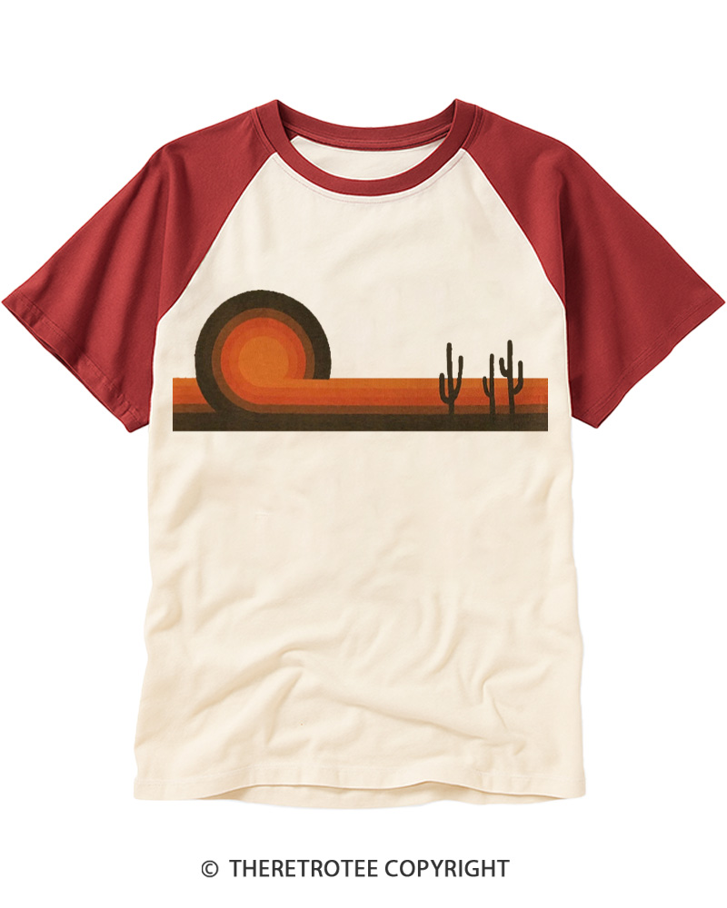 TheRetroTee Desert Horizons 1970s Raglan Baseball T-Shirt
