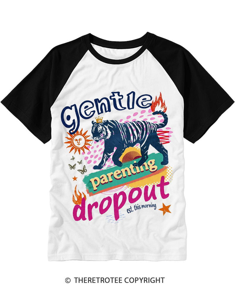 TheRetroTee Gentle Parenting Dropout 1980s Raglan Baseball T-Shirt