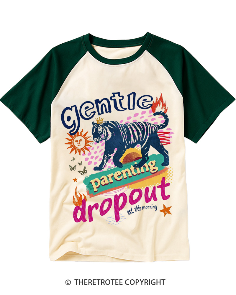 TheRetroTee Gentle Parenting Dropout 1980s Raglan Baseball T-Shirt