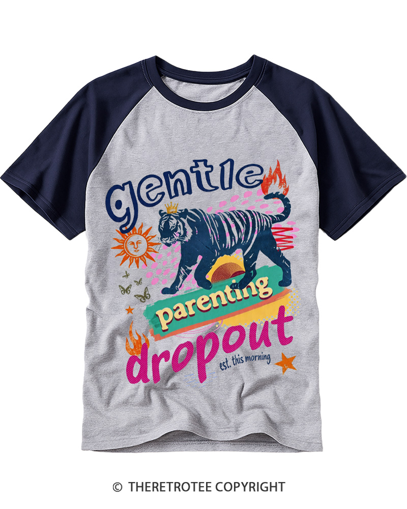 TheRetroTee Gentle Parenting Dropout 1980s Raglan Baseball T-Shirt