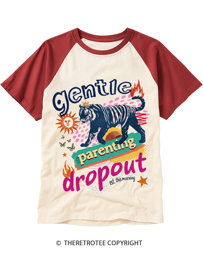 TheRetroTee Gentle Parenting Dropout 1980s Raglan Baseball T-Shirt