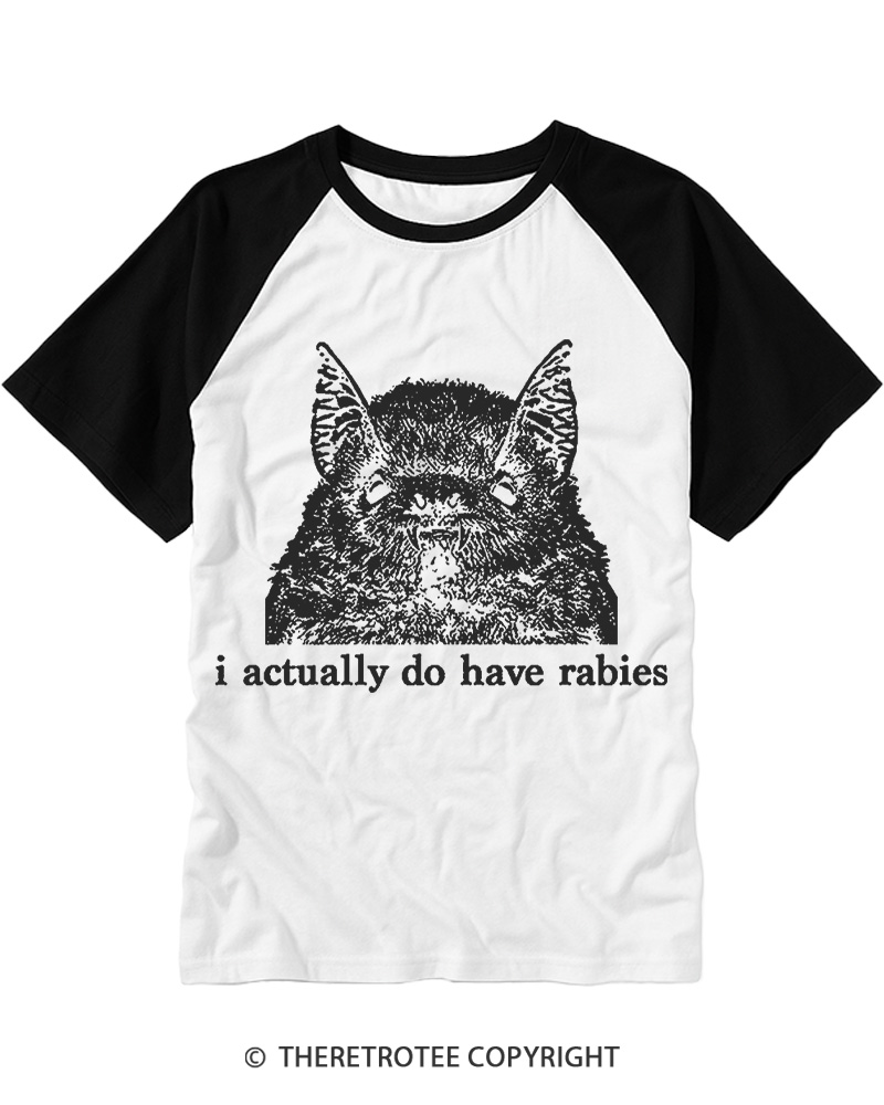 TheRetroTee I Actually Have Rabies Bat 1980s Raglan Baseball T-Shirt