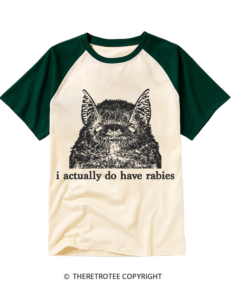 TheRetroTee I Actually Have Rabies Bat 1980s Raglan Baseball T-Shirt
