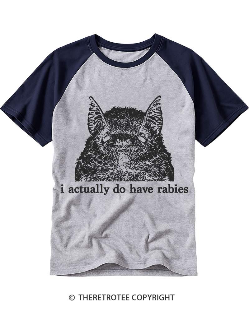 TheRetroTee I Actually Have Rabies Bat 1980s Raglan Baseball T-Shirt