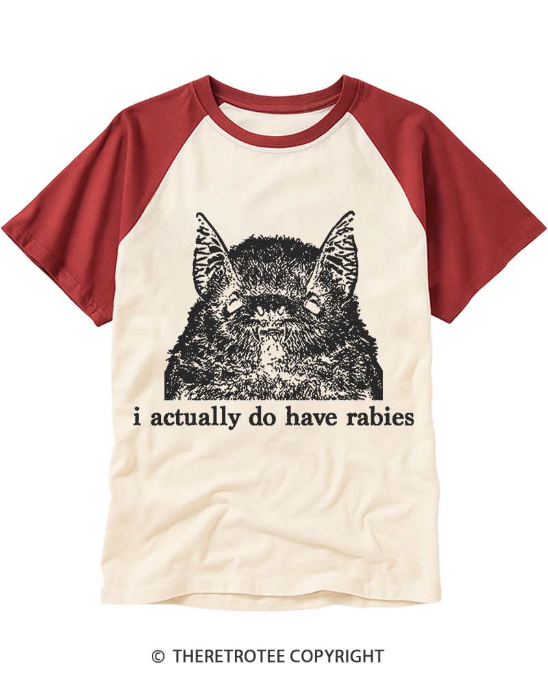 TheRetroTee I Actually Have Rabies Bat 1980s Raglan Baseball T-Shirt