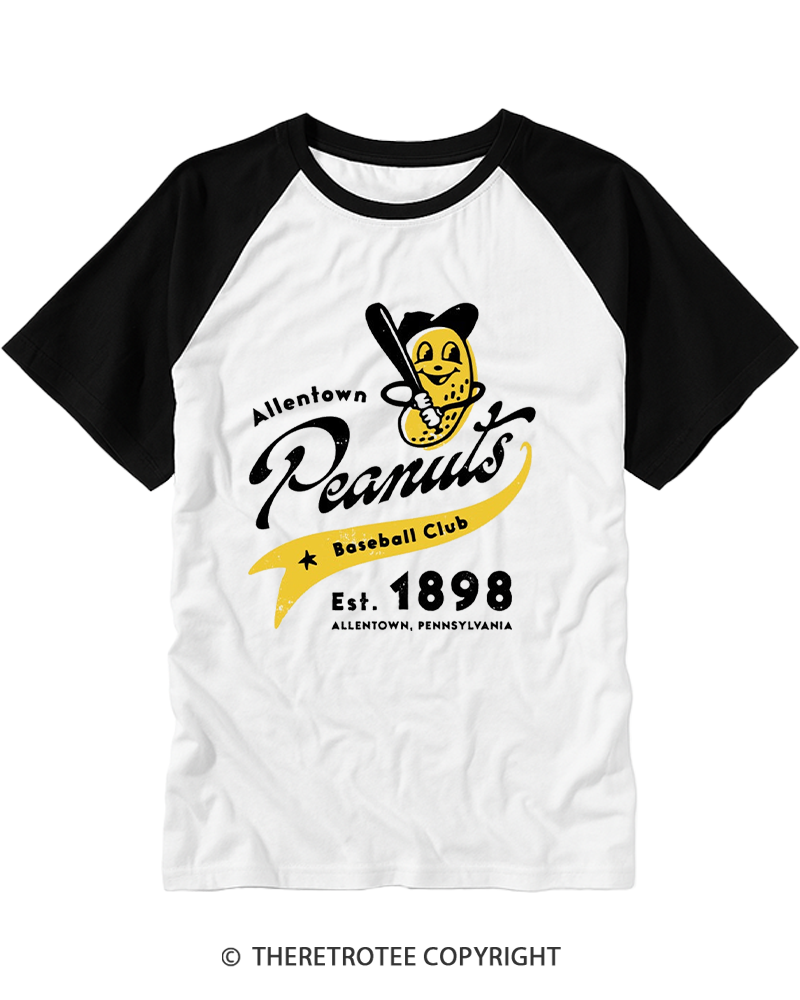 TheRetroTee Allentown Peanuts 1898 Raglan Baseball T-Shirt