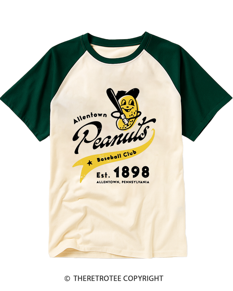 TheRetroTee Allentown Peanuts 1898 Raglan Baseball T-Shirt