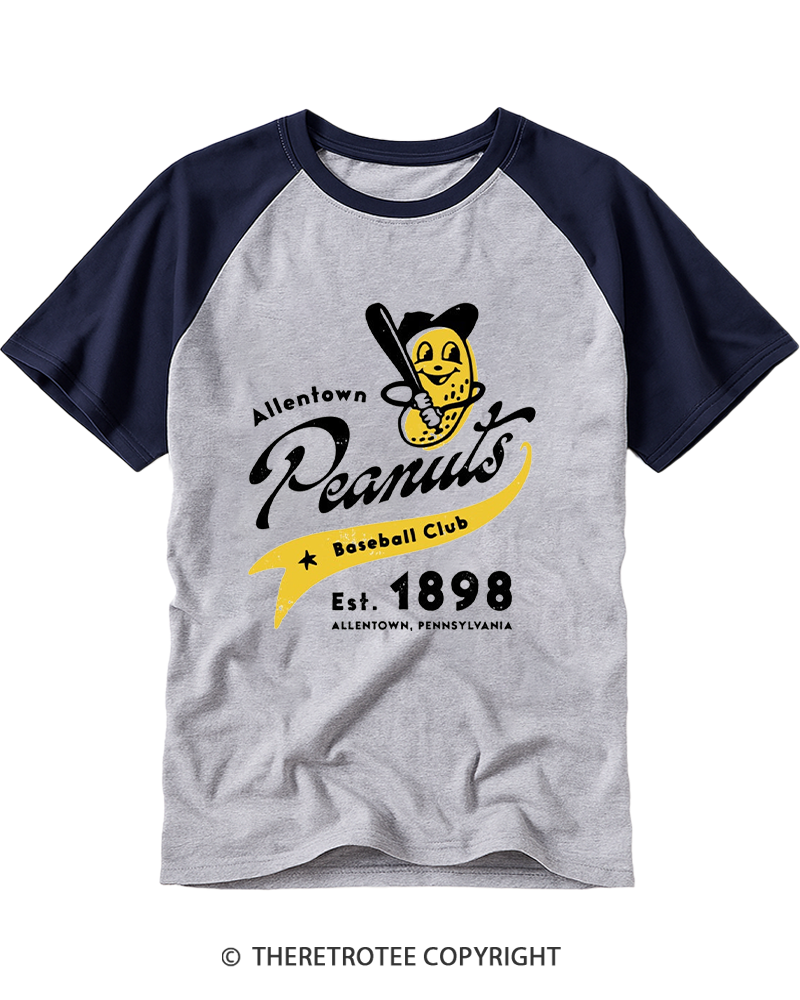 TheRetroTee Allentown Peanuts 1898 Raglan Baseball T-Shirt