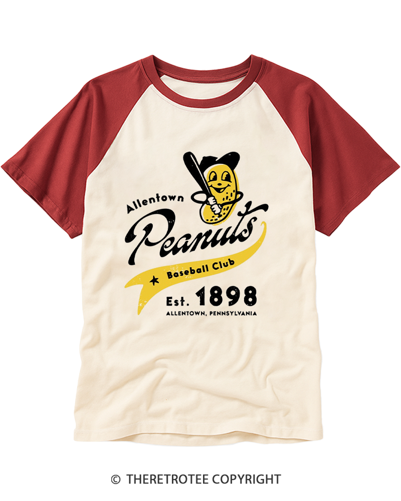 TheRetroTee Allentown Peanuts 1898 Raglan Baseball T-Shirt
