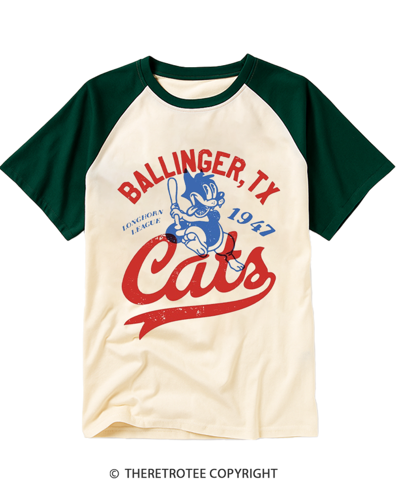 TheRetroTee Ballinger Cats 1947 Raglan Baseball T-Shirt