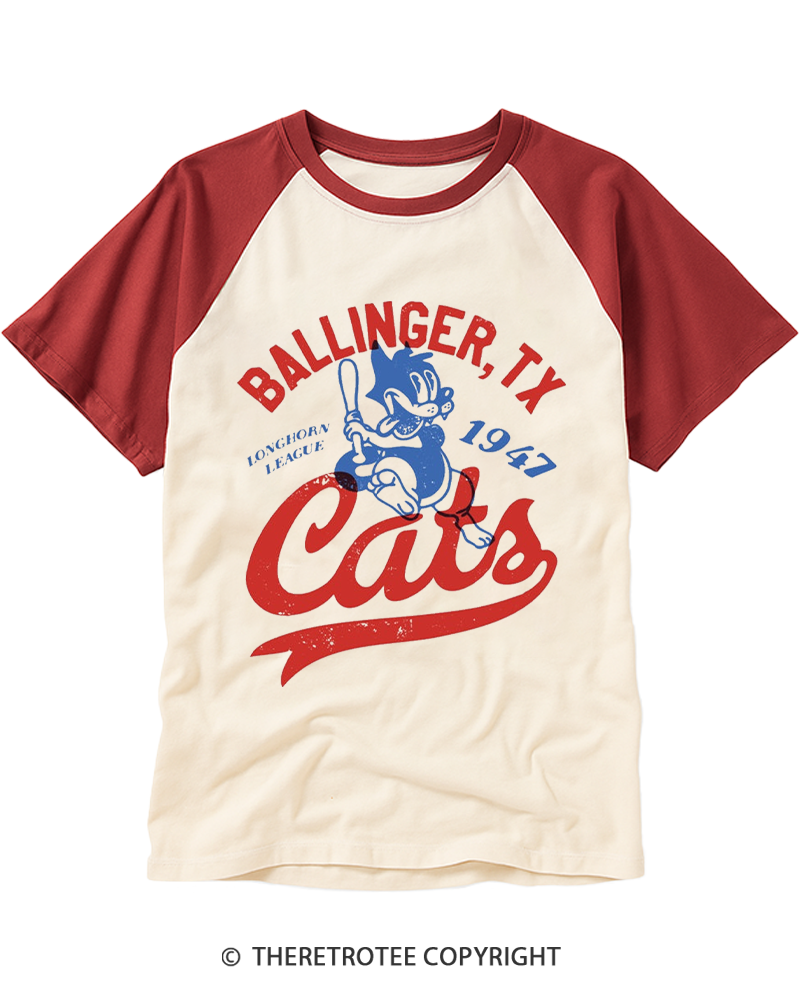 TheRetroTee Ballinger Cats 1947 Raglan Baseball T-Shirt
