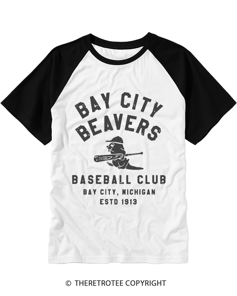 TheRetroTee Bay City Beavers 1913 Raglan Baseball T-Shirt