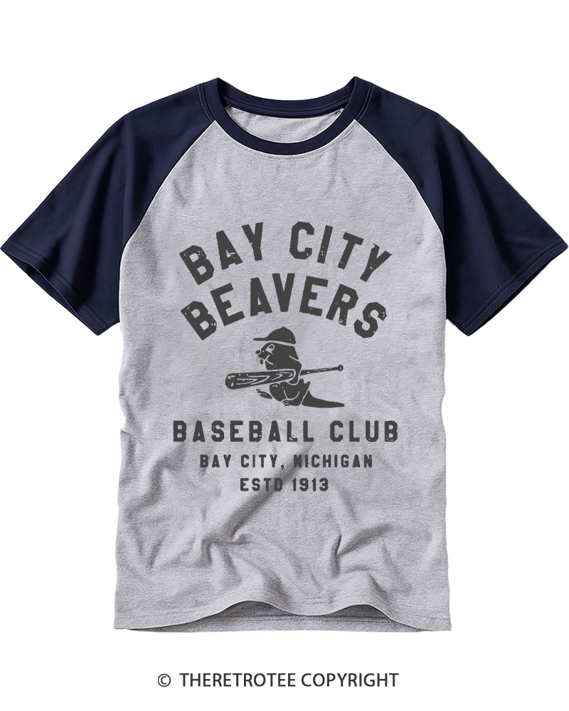 TheRetroTee Bay City Beavers 1913 Raglan Baseball T-Shirt
