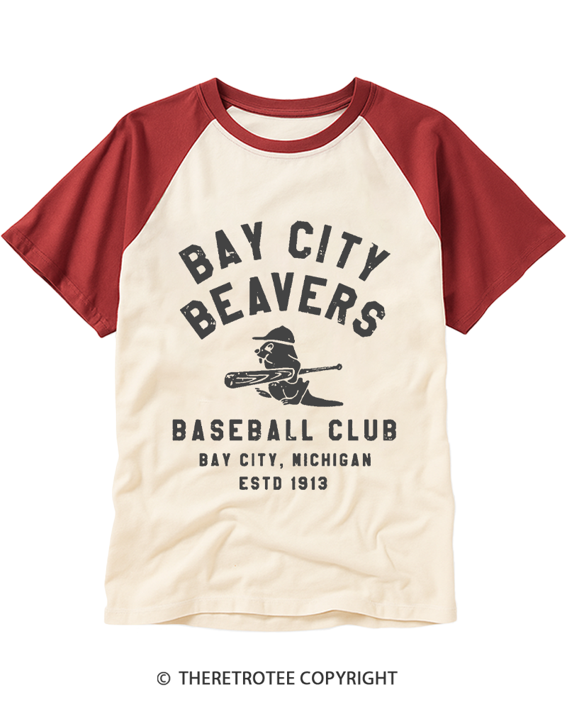 TheRetroTee Bay City Beavers 1913 Raglan Baseball T-Shirt