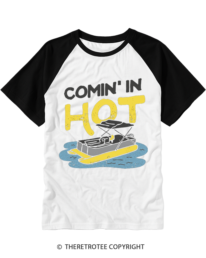 TheRetroTee Comin' in Hot 1980s Raglan Baseball T-Shirt