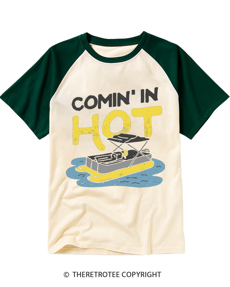 TheRetroTee Comin' in Hot 1980s Raglan Baseball T-Shirt