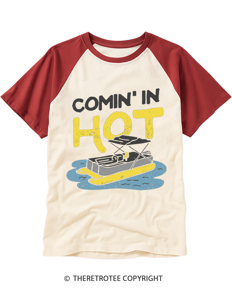 TheRetroTee Comin' in Hot 1980s Raglan Baseball T-Shirt