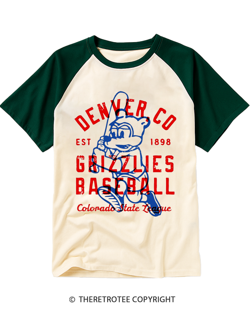 TheRetroTee Denver Grizzlies 1898 Raglan Baseball T-Shirt