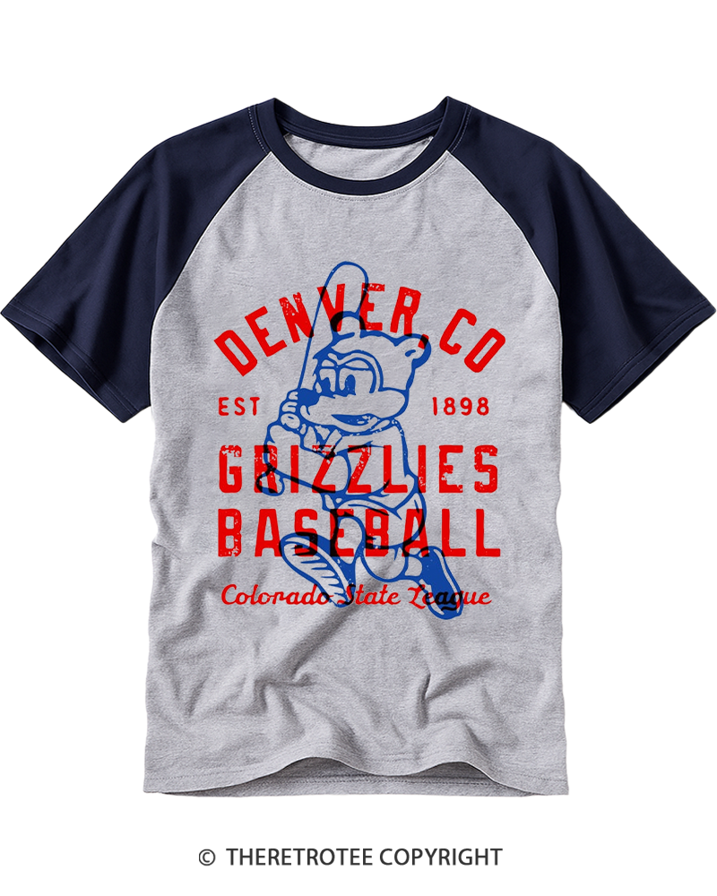 TheRetroTee Denver Grizzlies 1898 Raglan Baseball T-Shirt