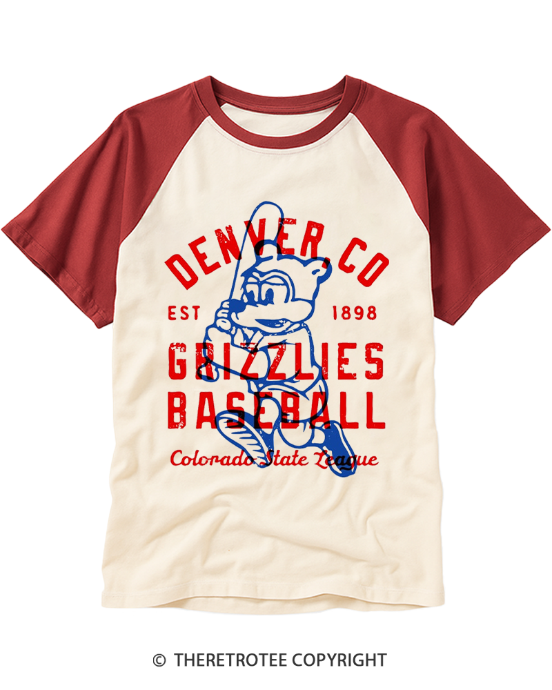 TheRetroTee Denver Grizzlies 1898 Raglan Baseball T-Shirt