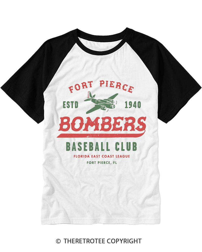 TheRetroTee Fort Pierce Bombers 1940s Raglan Baseball T-Shirt