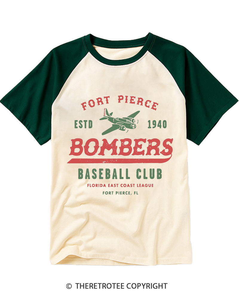 TheRetroTee Fort Pierce Bombers 1940s Raglan Baseball T-Shirt
