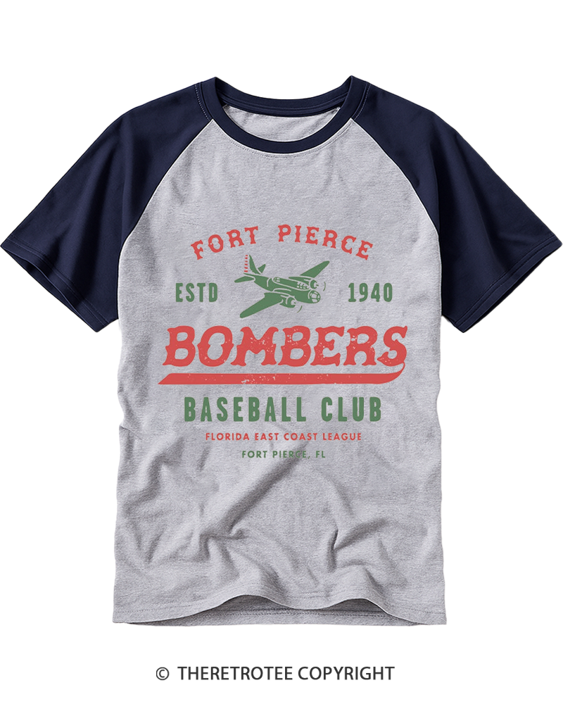 TheRetroTee Fort Pierce Bombers 1940s Raglan Baseball T-Shirt