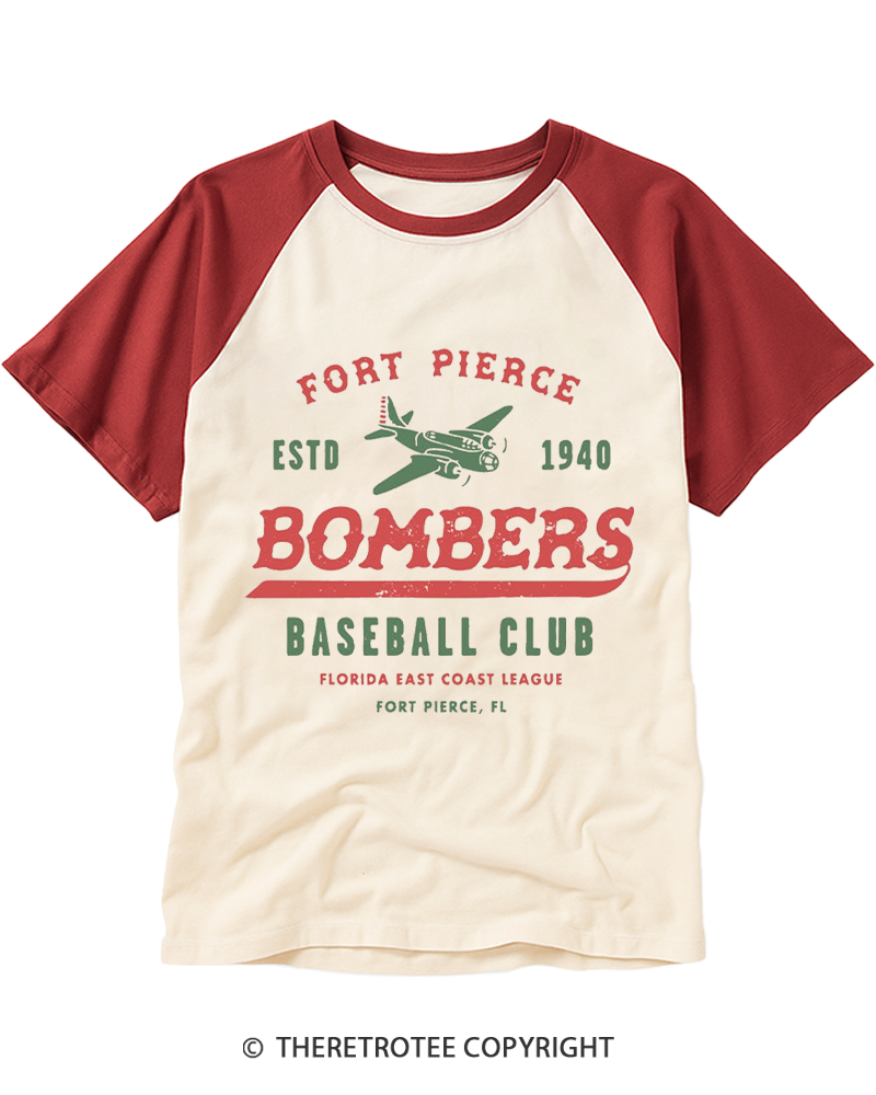 TheRetroTee Fort Pierce Bombers 1940s Raglan Baseball T-Shirt
