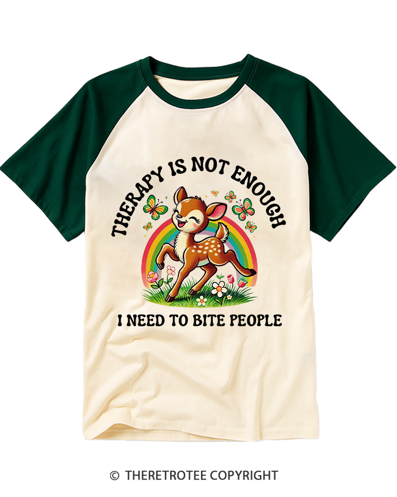 TheRetroTee Funny Feral Deer Graphic 1970s Raglan Baseball T-Shirt